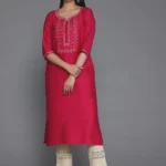Pink Yoke Design Silk Blend Straight Kurta