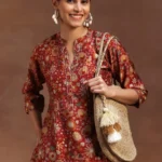 Red Printed Silk Blend A-Line Kurti