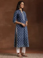 Indigo Printed Cotton Straight Kurta - Image 2