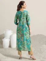 Blue Printed Silk Blend Straight Kurta - Image 4