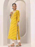 Mustard Printed Silk Blend Straight Kurta - Image 2