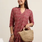 Mauve Printed Rayon Straight Kurti