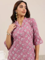 Mauve Printed Cotton Straight Short Kurti - Image 4
