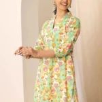 Multicoloured Printed Cotton Blend Straight Short Kurti