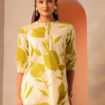 Off White Printed Cotton Straight Short Kurti