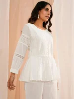 White Cotton A-Line Kurti - Image 2