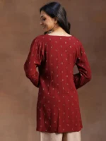 Maroon Woven Design Viscose Rayon A-line Kurti - Image 4