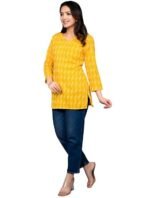 Women's Cotton Printed Straight Kurti - 3/4 Sleeve Yellow Tunic Top for Daily & Office wear