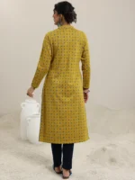 Mustard Woven Design Wool Straight Kurta - Image 3