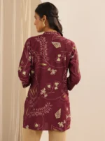 Maroon Printed Silk Blend Straight Short Kurti - Image 3