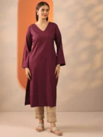 Maroon Solid Rayon Straight Kurta - Image 3