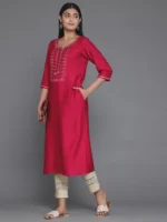 Pink Yoke Design Silk Blend Straight Kurta - Image 4