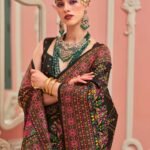 Womens Silk Blend Black Woven Design Saree with Unstitched Blouse