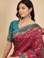 Pink Woven Viscose Saree with Unstitched Blouse - Image 4