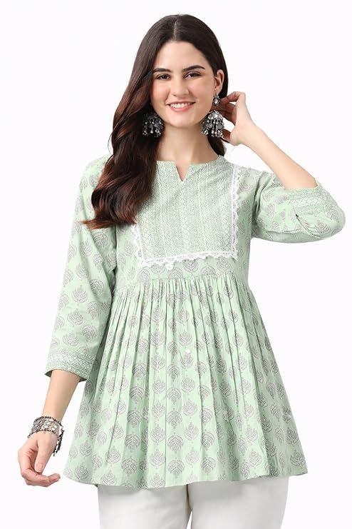 71BvWkycH1L._SY741_.jpg Women’s Viscose Rayon Printed Kurti Top 3/4 Sleeve A-Line Kurti for Women - Image 1