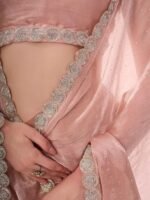 Women's Chiffon All Over Fix Diamond & Lace Work Saree With Art Silk Matching Unstitched Blouse Piece - Image 2