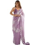 Women's Shimmer Chiffon Sequence Embroidery Saree With Unstitched Blouse Piece