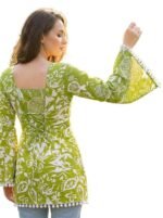 Women's Premium Viscose Rayon Floral Printed Short Kurti | Stylish Bell Sleeves with Pom-Pom Lace | Tunic Top for Jeans & Office Wear - Image 3
