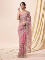 Women's Net Embroidery Saree with Blouse Piece - Image 2