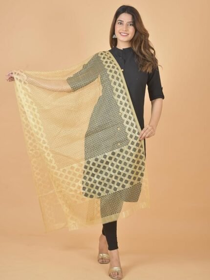 Dupatta for Women and Girls 100% Netted Self Print Design (Beige)