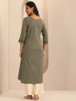 Taupe Printed Cotton Blend Straight Kurta - Image 2
