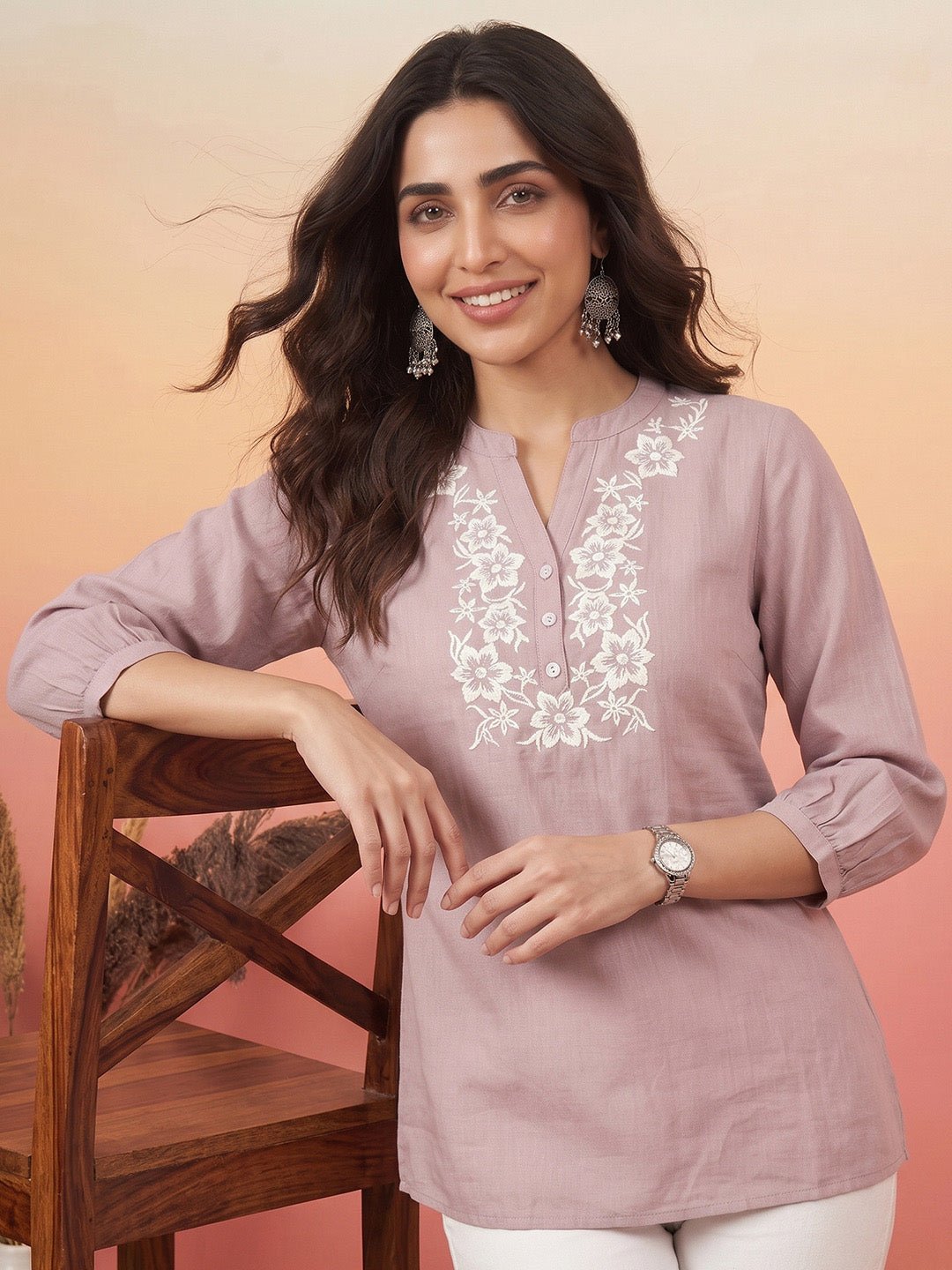 Lavender Embroidered Short Kurti