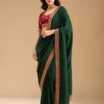 Bottle Green Gold Zariwork Soft Raw Silk Saree