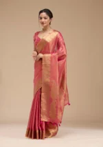 Rani Pink Printed Art Silk Saree - Image 4