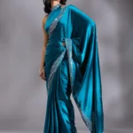 Peacock Blue Silver Stonework Satin Saree