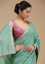 Sea Green Printed Soft Raw Silk Saree - Image 3