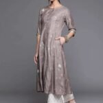 Grey Printed Cotton Silk Kurta