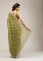 Mehendi Zariwork Tissue Saree - Image 3
