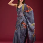 Navy Blue Printed Tissue Saree
