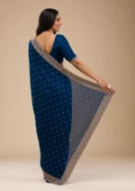 Navy Blue Zariwork Soft Silk Saree - Image 3