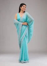 Sky Blue Stonework Georgette Saree