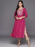 Magenta Printed Rayon A-Line Kurta - Image 4