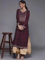 Purple Yoke Design Silk Kurta - Image 4